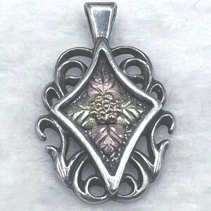 Vintage Coleman Black Hills Gold Pendant Sterling 10K Grapes Scroll 4.3g 1.25"